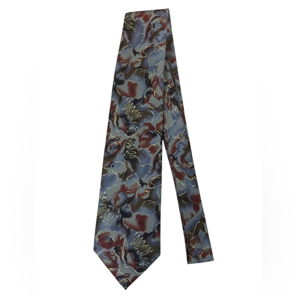 OSCAR de la RENTA - Men’s Silk Patterned Vintage Tie, Grey/ Red/ Gold/ Brown - Picture 4 of 4